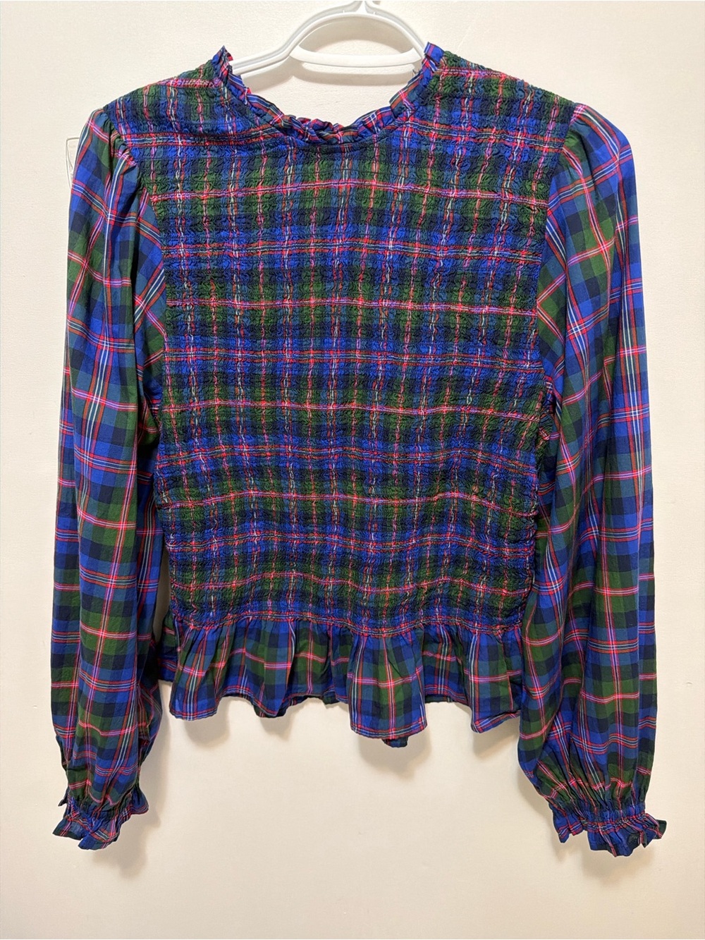 Old Navy Plaid Smocked Long-Sleeve Top - Blue, Green & Pink